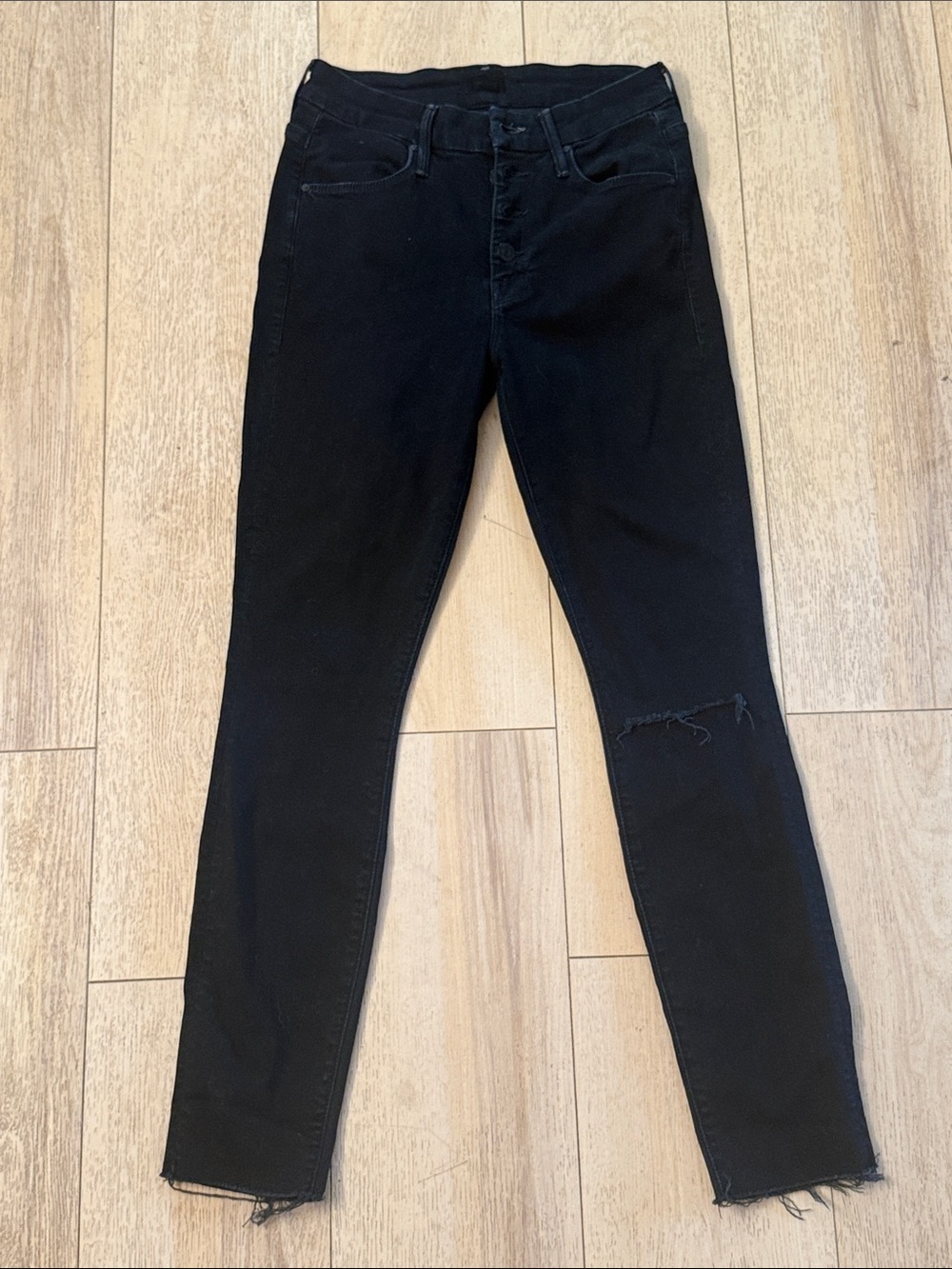 Mother The Pixie Ankle Fray Black Distressed Skinny Jeans Size 25